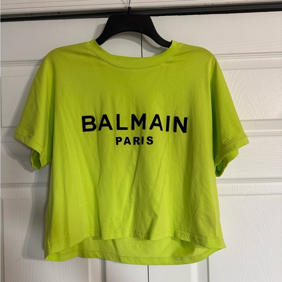 BALMAIN Cropped Tshirt Top bright green size M